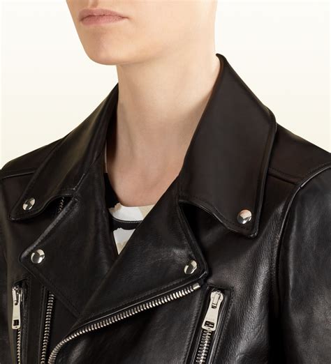 gucci womens biker jacket|Gucci leather biker jacket.